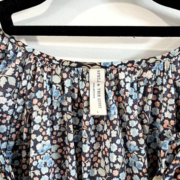 Spell & the Gypsy Poppy Smock Gown Dress Floral Puff Sleeve Maxi Poplin - Picture 10 of 13